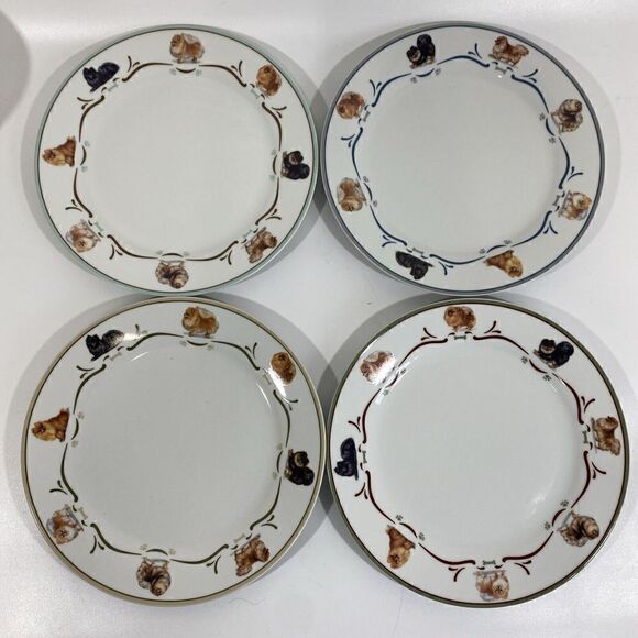 Rare Danbury Mint Pomeranian Dog Dinnerware Dinner Plates Set Of (4) 10.5” - Picture 1 of 16